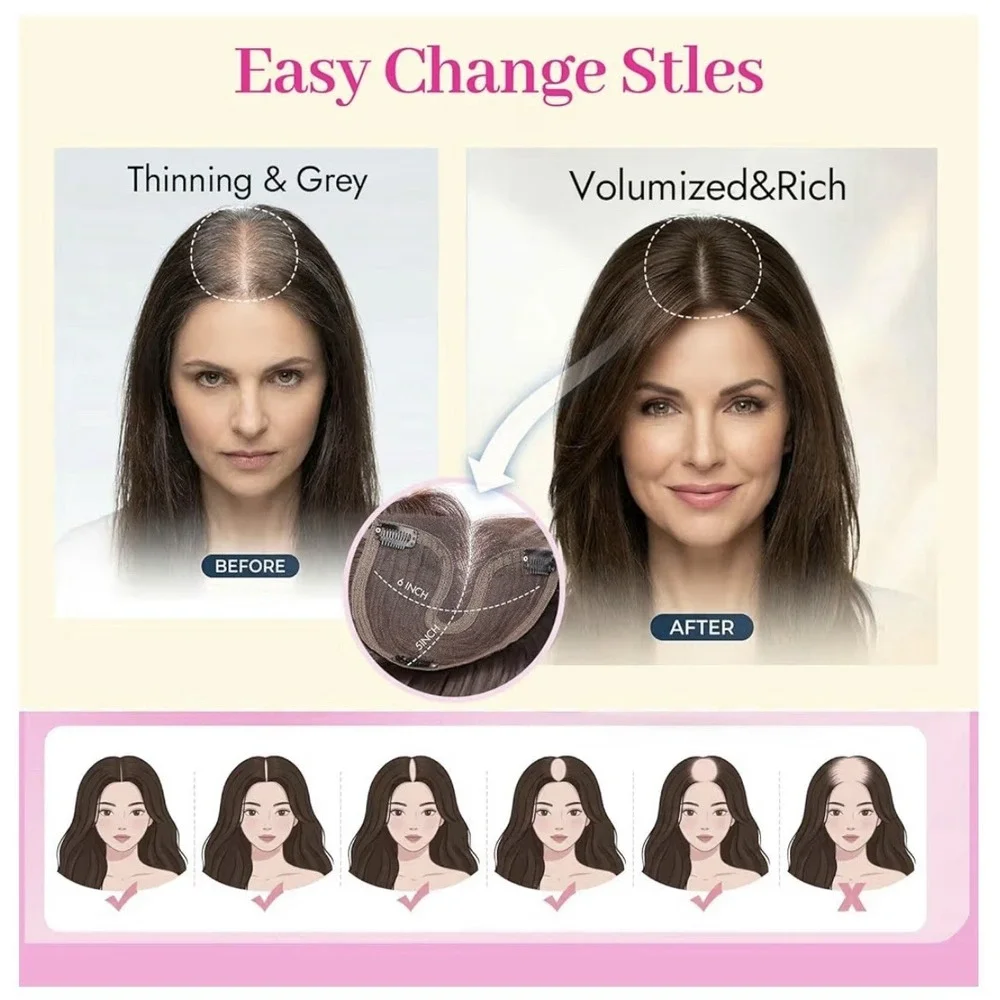 BrownHighlight Synthetic Hair Toppers With‎ Thinning 5x6 Inch (24 Inch Long )